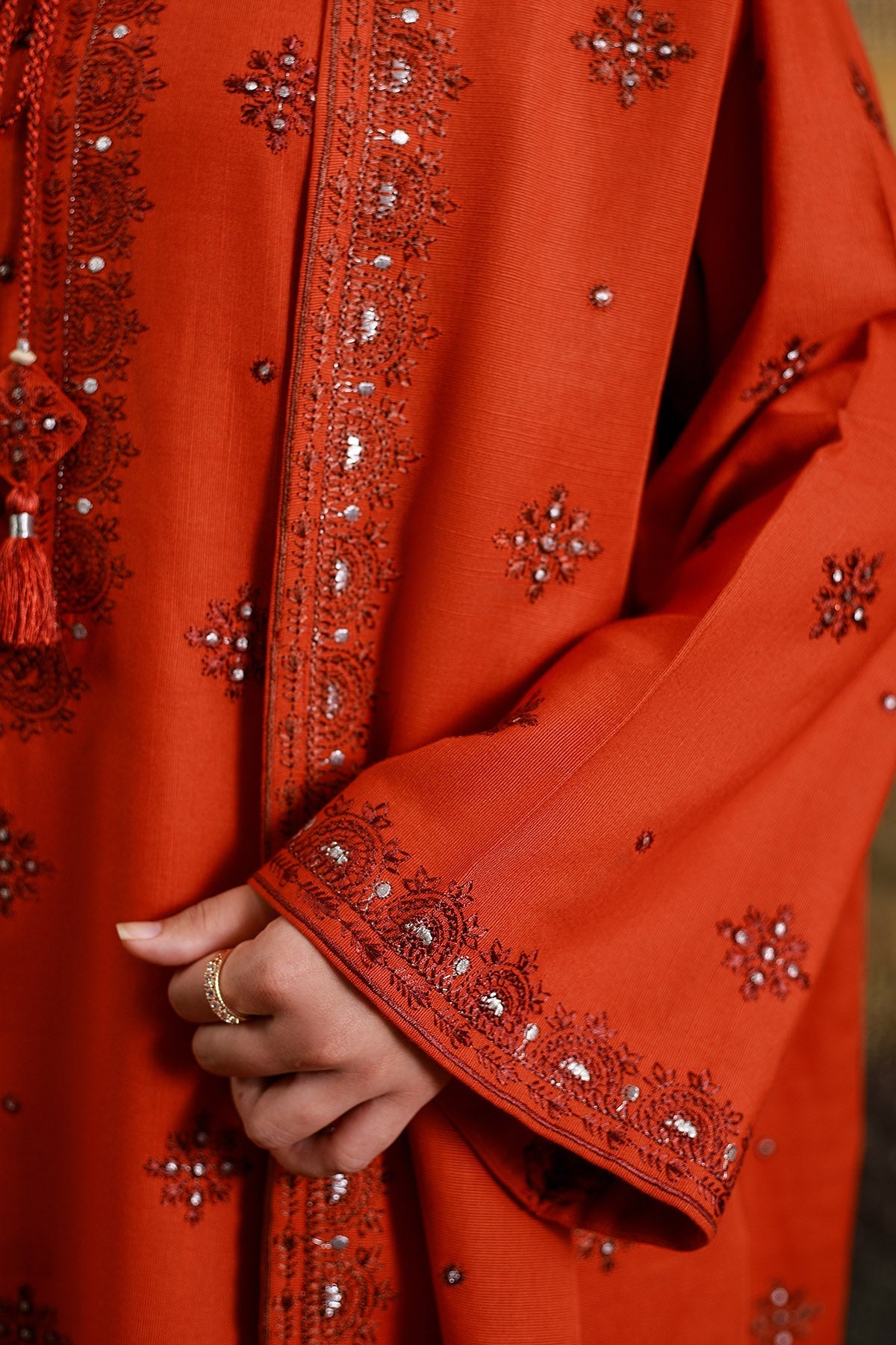 3 Piece - Unstitched - Embroidered Slub Khaddar Suit - C6407