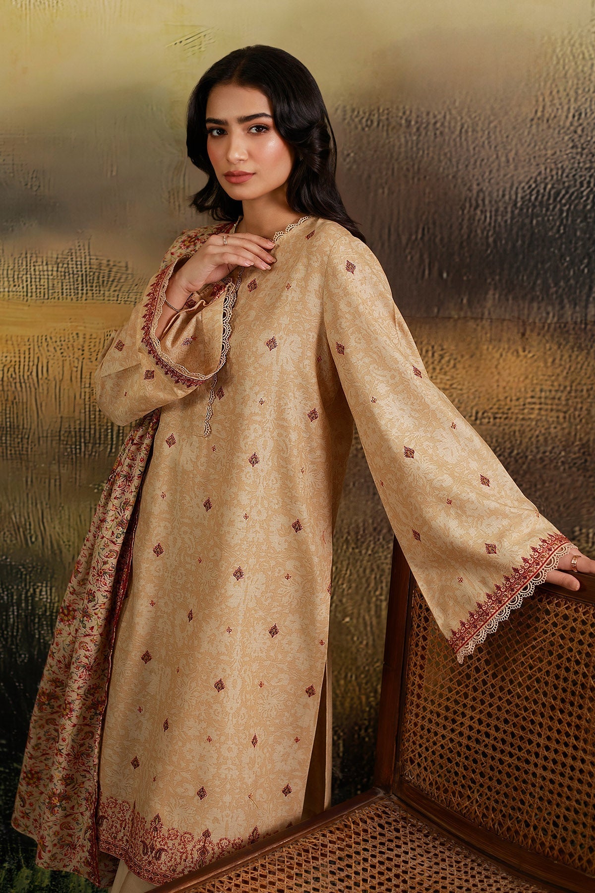 3 Piece - Unstitched - Printed & Embroidered Khaddar Suit - C6397