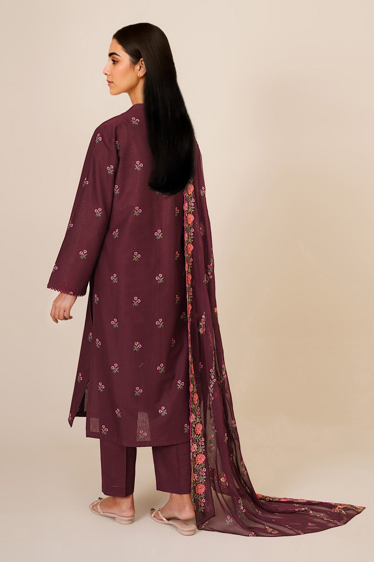 3 Piece - Unstitched - Embroidered Khaddar Suit - C6408
