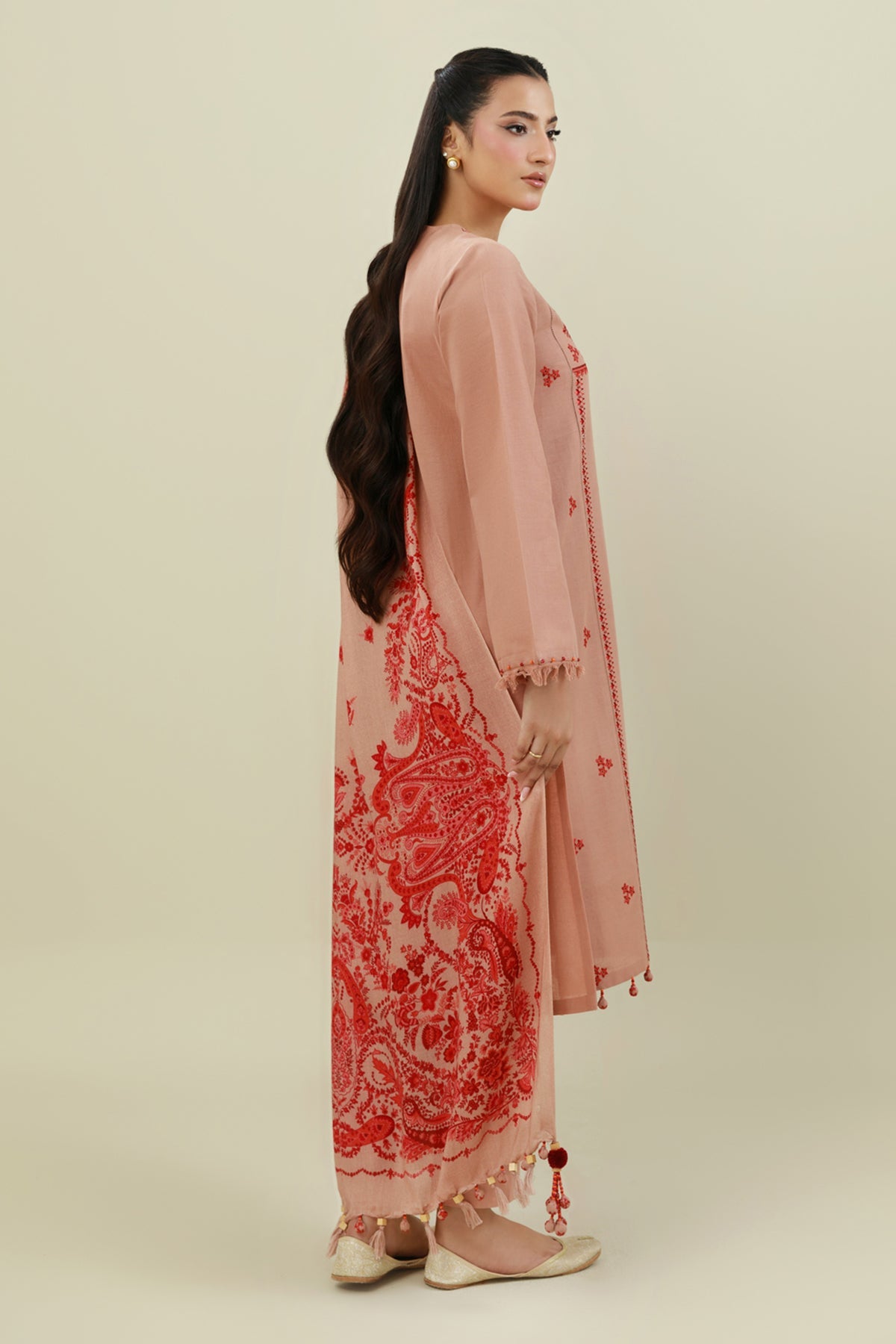 3 Piece - Unstitched - Printed & Embroidered Slub Khaddar Suit - C6413
