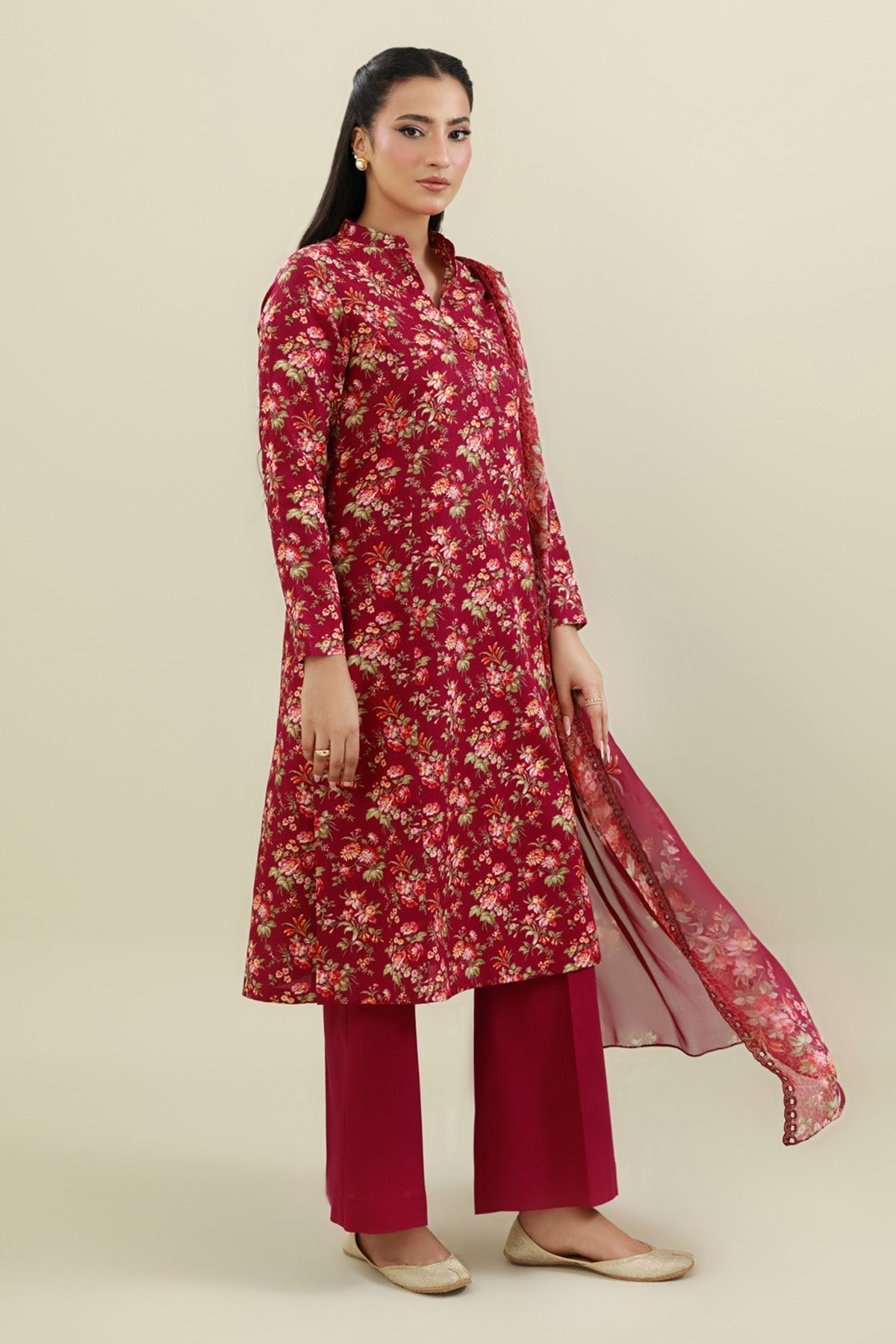 3 Piece - Unstitched - Printed & Embroidered Slub Khaddar Suit - C6445