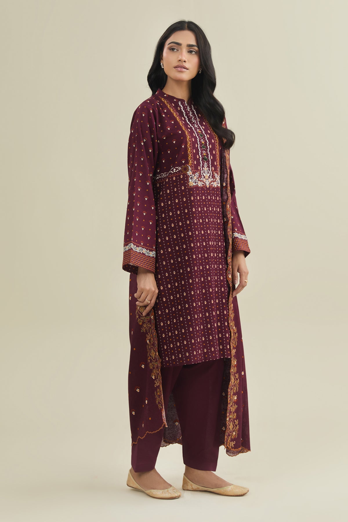 3 Piece - Unstitched - Printed & Embroidered Khaddar Suit - C6456