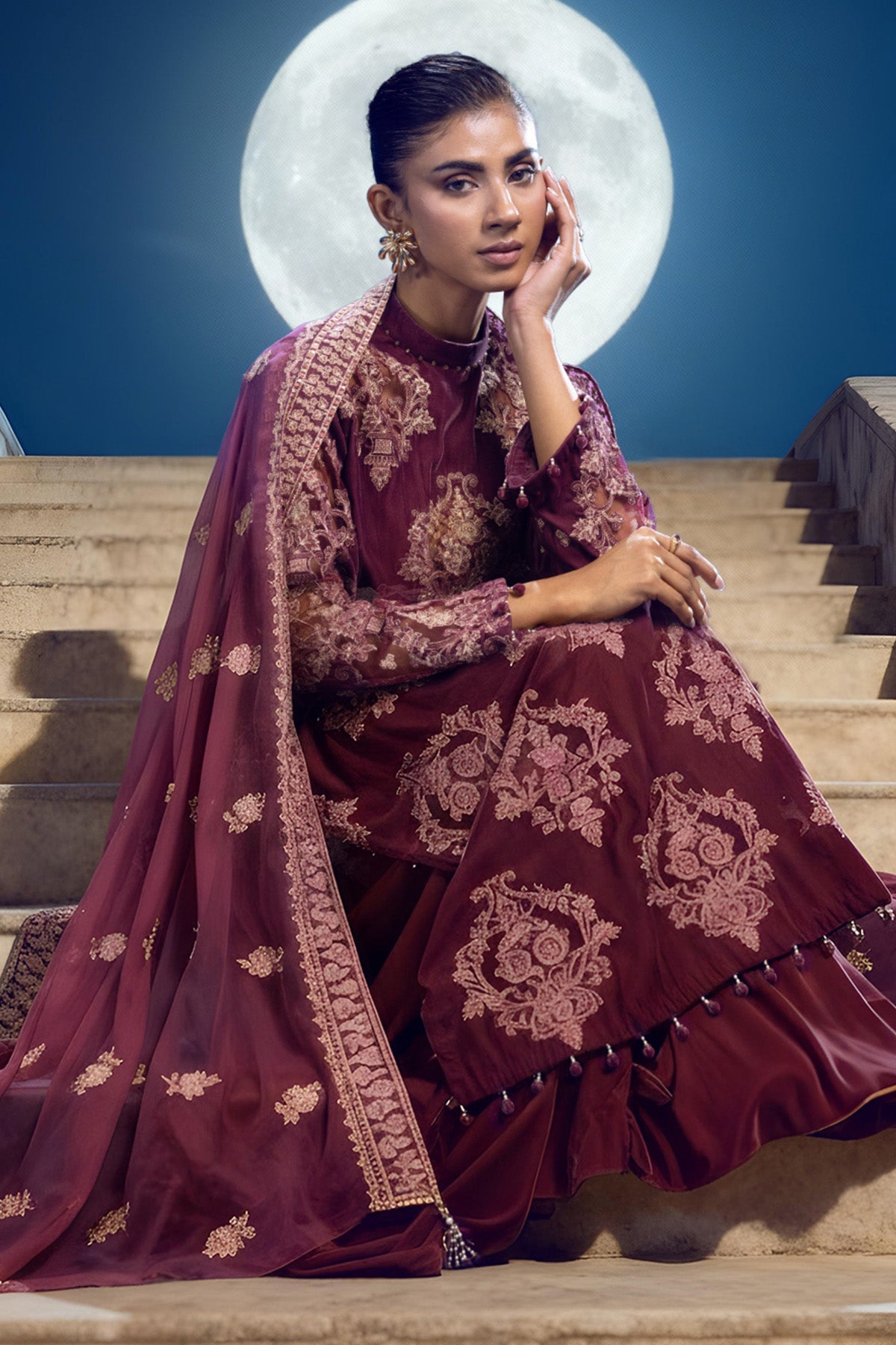 3 Piece - Unstitched - Embroidered Velvet Suit - E1469