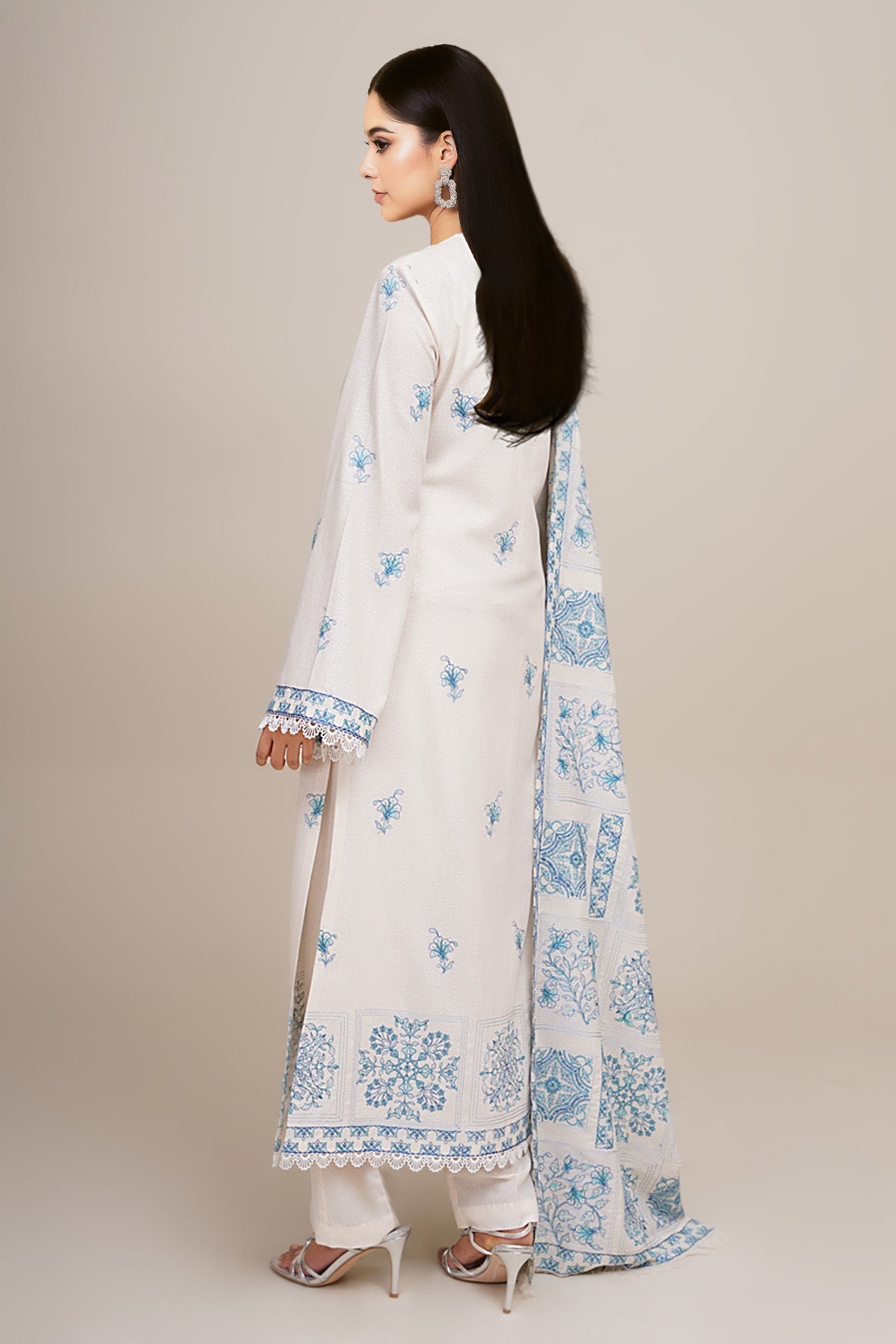 3 Piece - Unstitched - Embroidered Viscose Karandi Suit - E1779