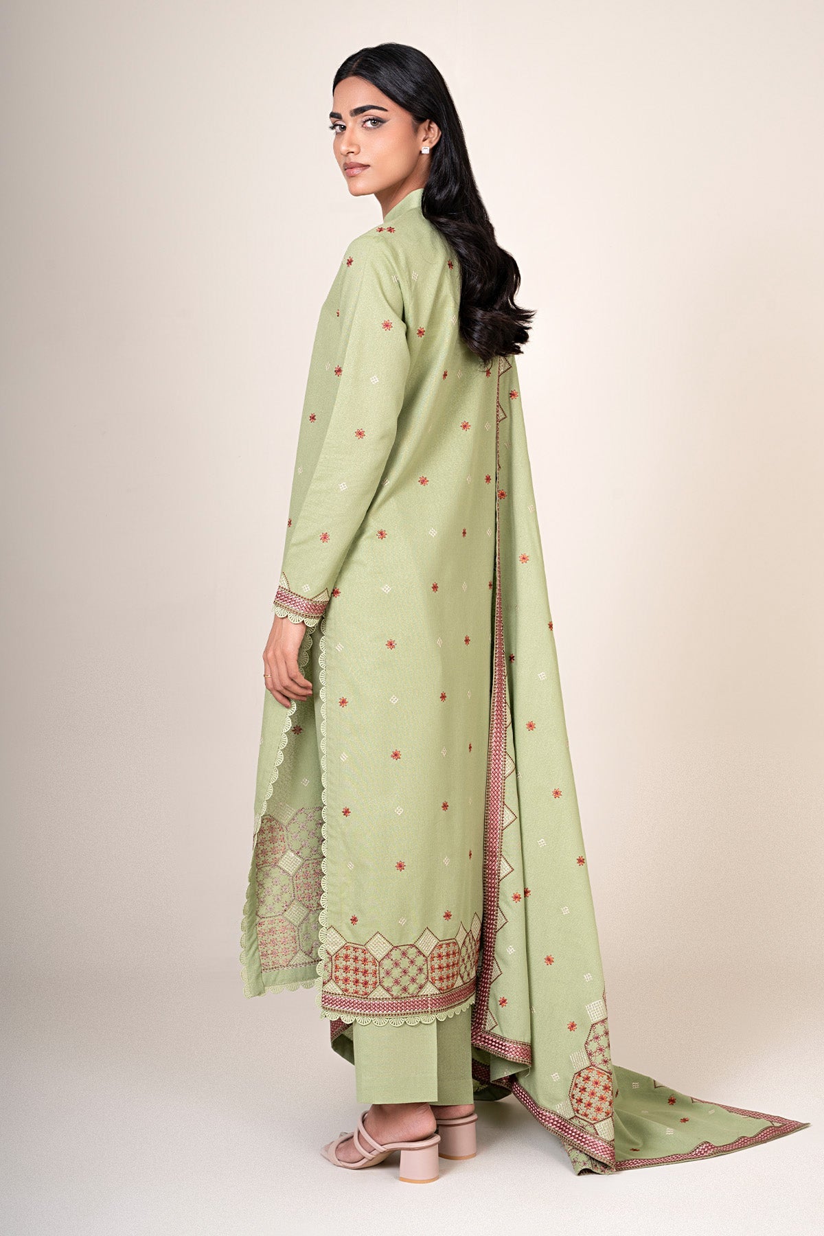 3 Piece - Unstitched - Embroidered Viscose Karandi Suit - E1846