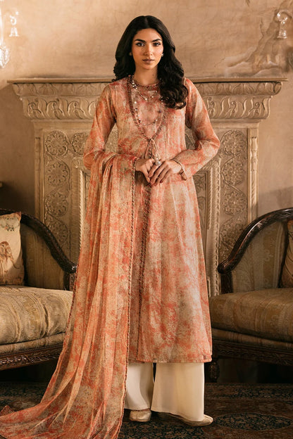 4 Piece - Stitched - Printed & Embroidered Shimmer Net Suit - MCP1714