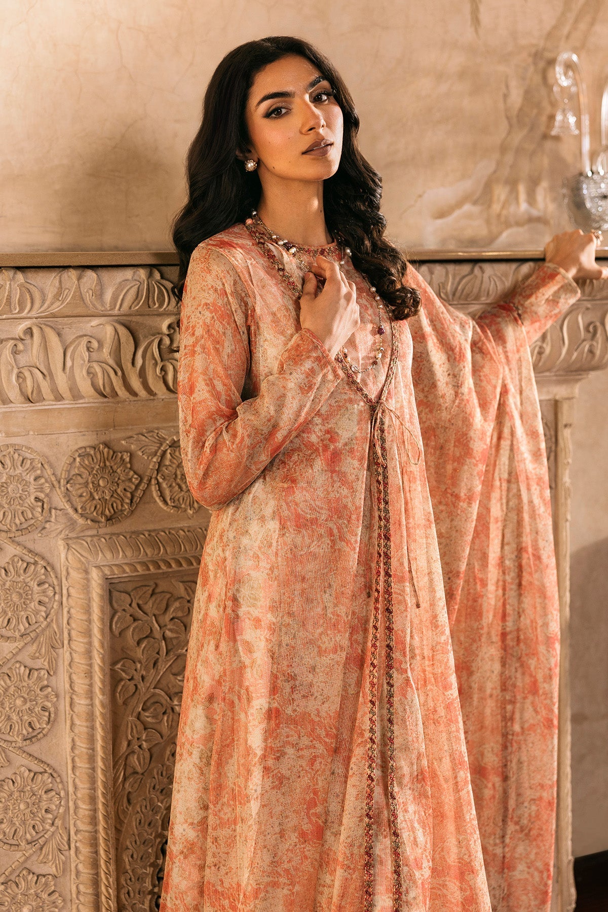 4 Piece - Stitched - Printed & Embroidered Shimmer Net Suit - MCP1714