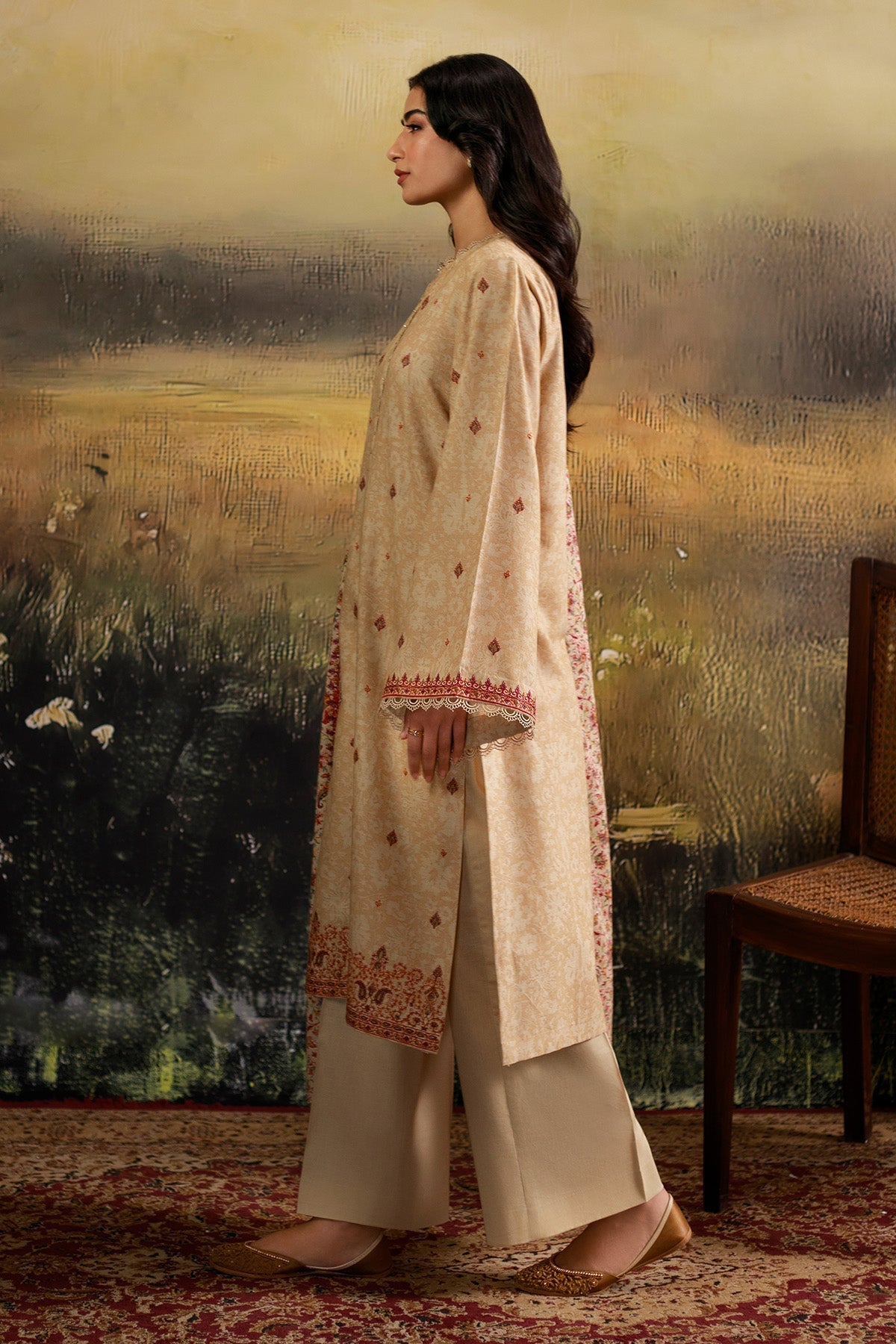 3 Piece - Unstitched - Printed & Embroidered Khaddar Suit - C6397