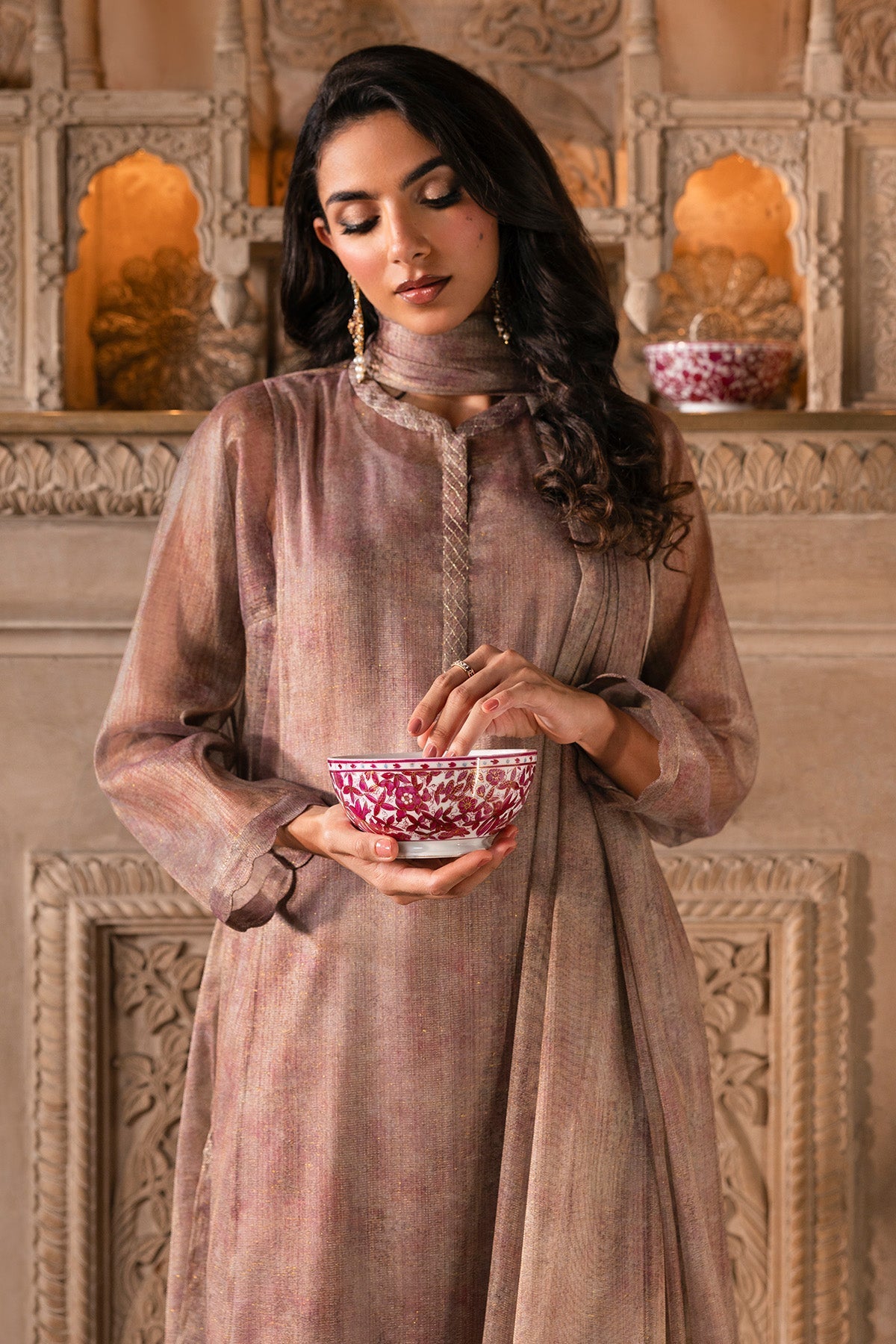 4 Piece - Stitched - Printed Shimmer Net Suit - MCP1719