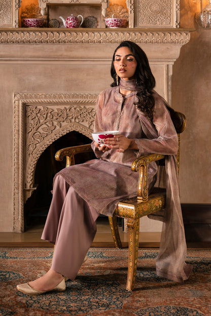 4 Piece - Stitched - Printed Shimmer Net Suit - MCP1719