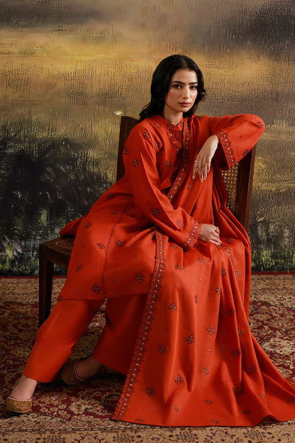 3 Piece - Unstitched - Embroidered Slub Khaddar Suit - C6407