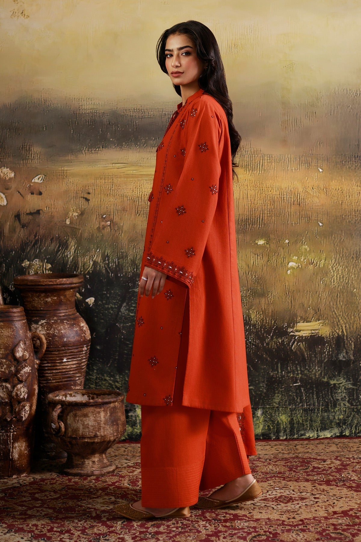 3 Piece - Unstitched - Embroidered Slub Khaddar Suit - C6407