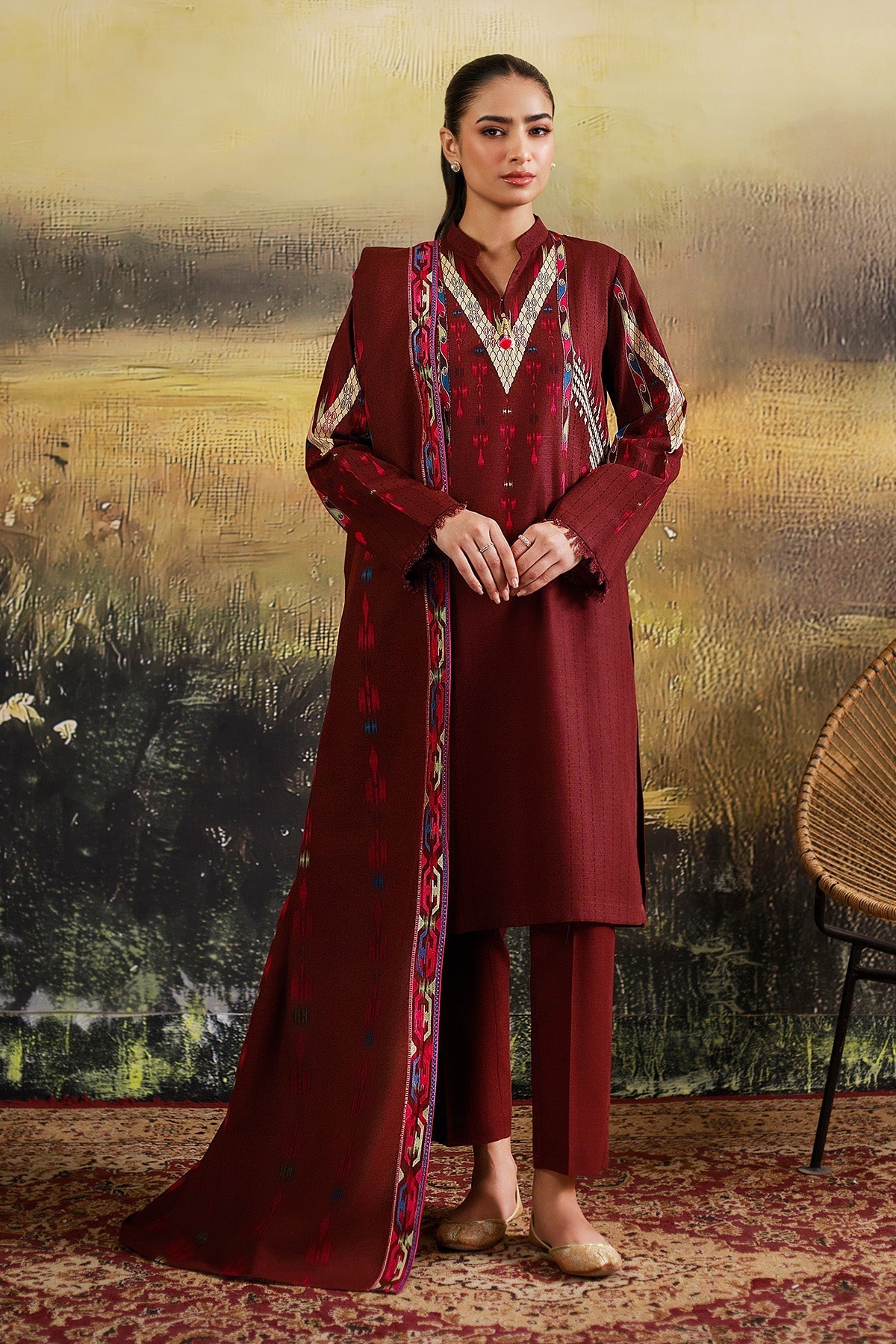 3 Piece - Unstitched - Printed & Embroidered Khaddar Suit - C6389