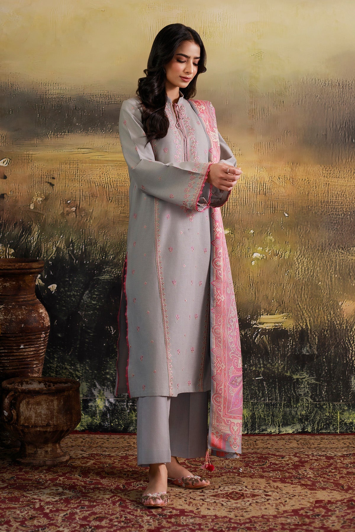 3 Piece - Unstitched - Printed & Embroidered Khaddar Suit - C6361