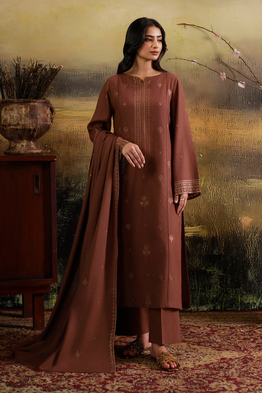 3 Piece - Unstitched - Embroidered Viscose Karandi Suit - C6378