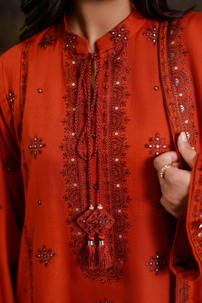 3 Piece - Unstitched - Embroidered Slub Khaddar Suit - C6407