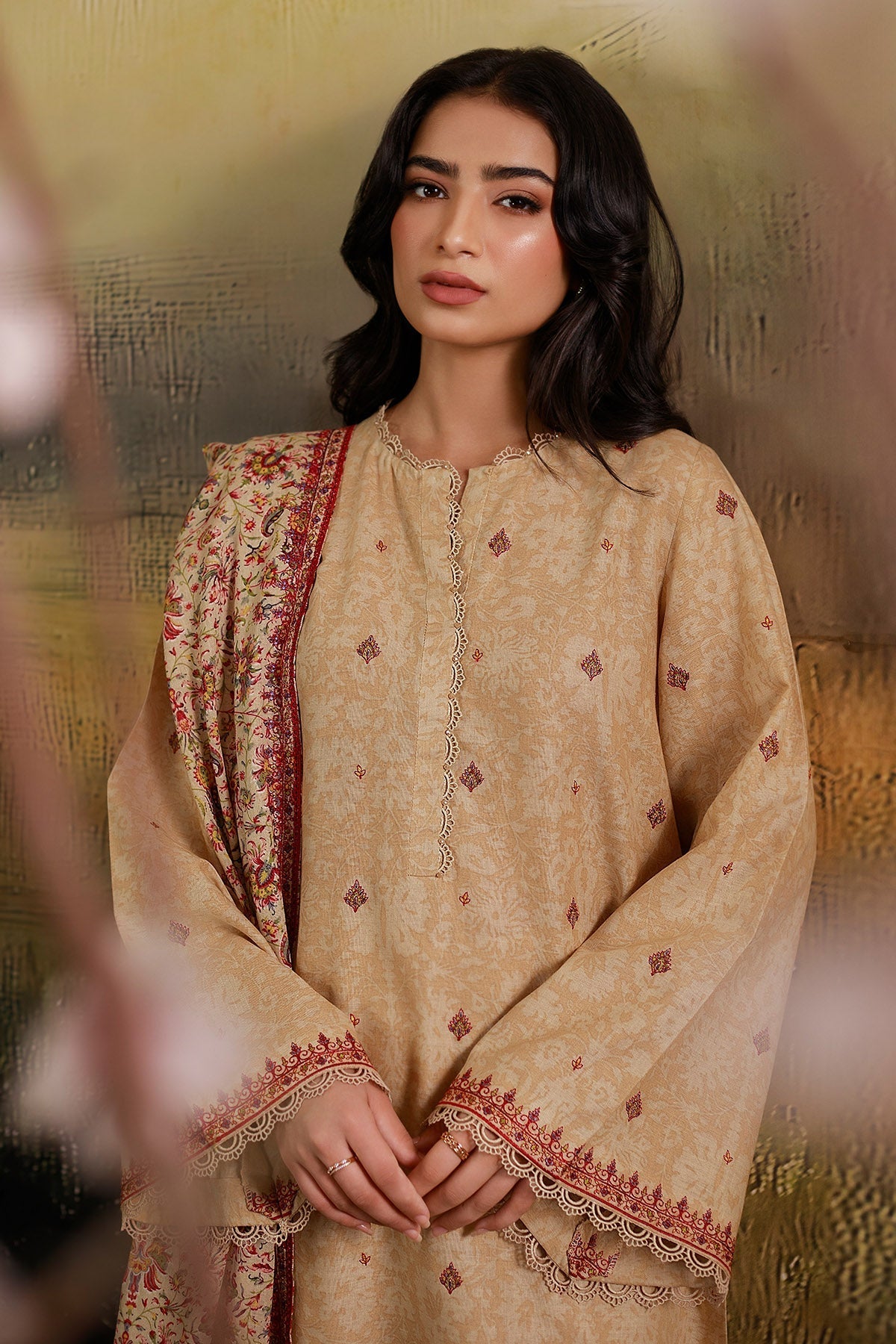 3 Piece - Unstitched - Printed & Embroidered Khaddar Suit - C6397