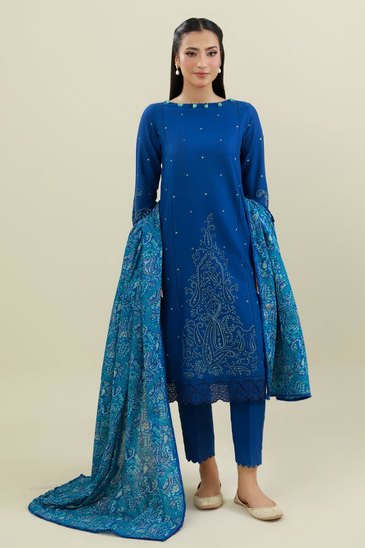 3 Piece - Unstitched - Embroidered Khaddar Suit - C6046-1