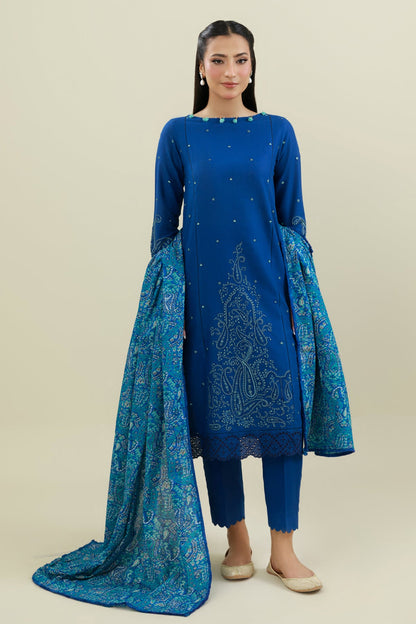 3 Piece - Unstitched - Embroidered Khaddar Suit - C6046-1