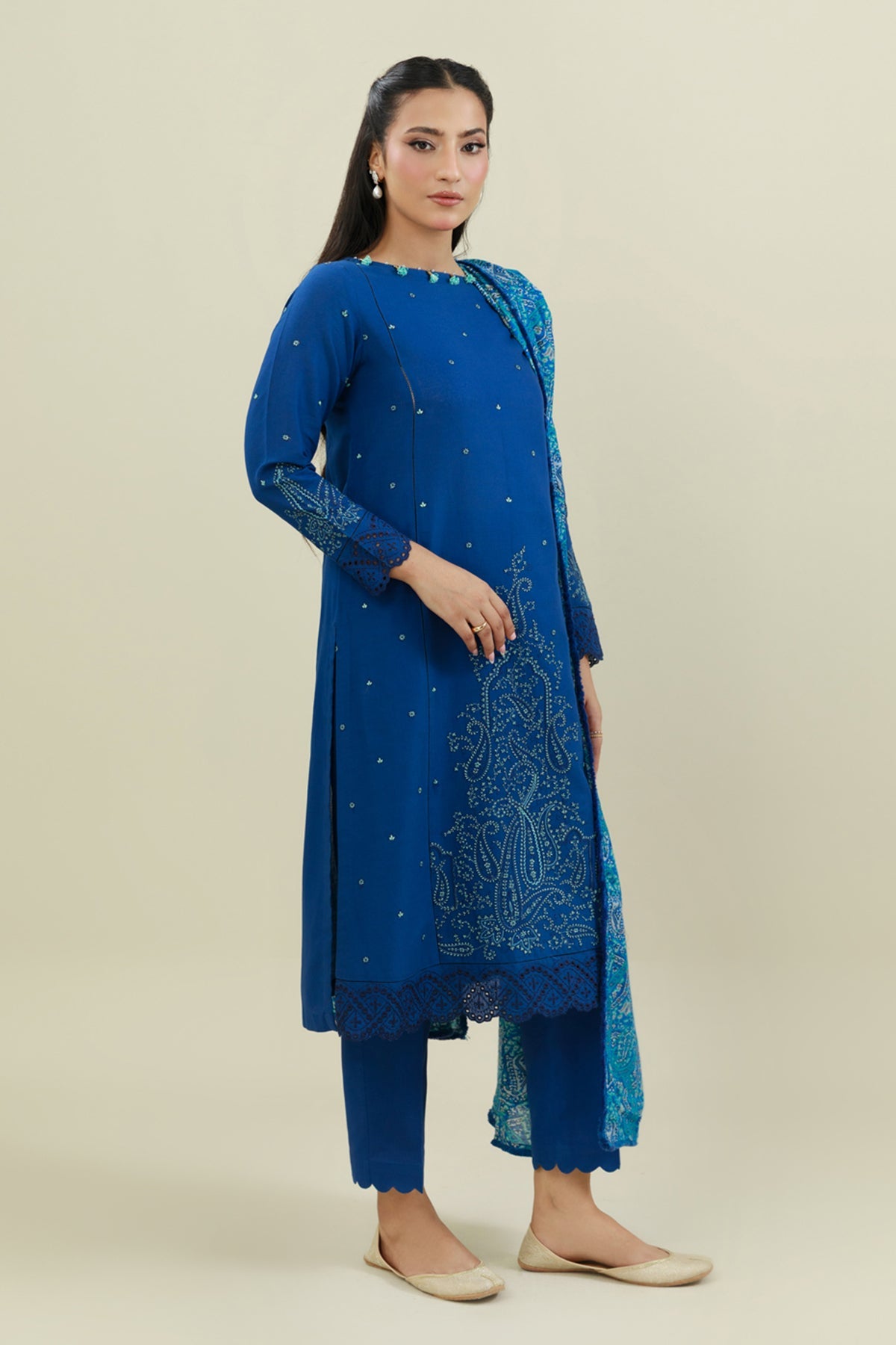 3 Piece - Unstitched - Embroidered Khaddar Suit - C6046-1