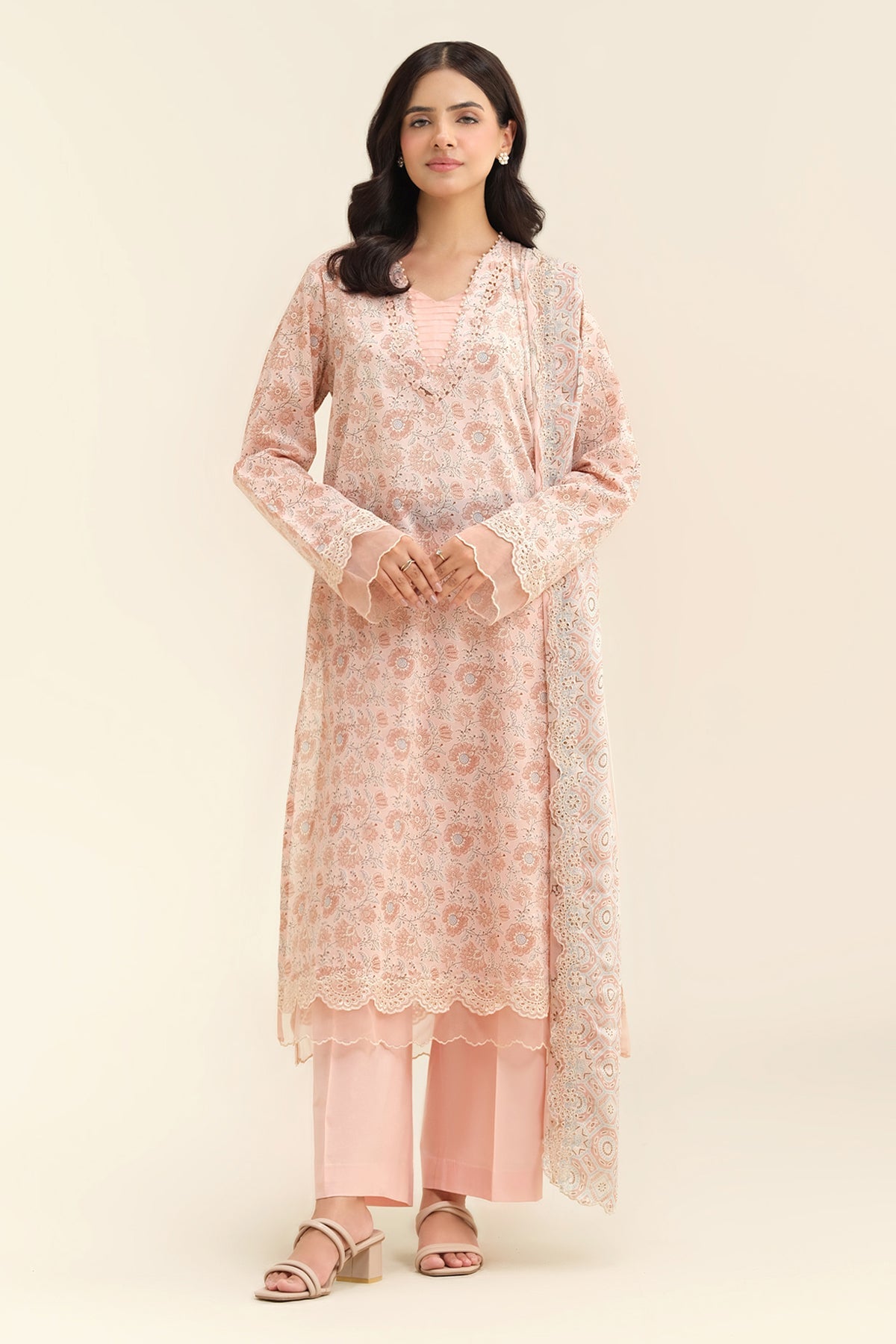3 Piece - Unstitched - Printed & Embroidered Suit - C6229