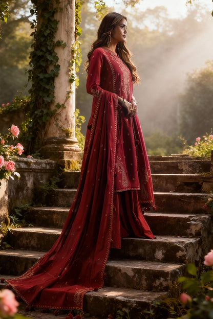 3 Piece - Unstitched - Embroidered Khaddar Suit - C6353