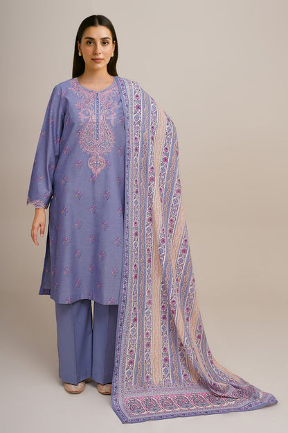 3 Piece - Unstitched - Printed & Embroidered Khaddar Suit - C6366
