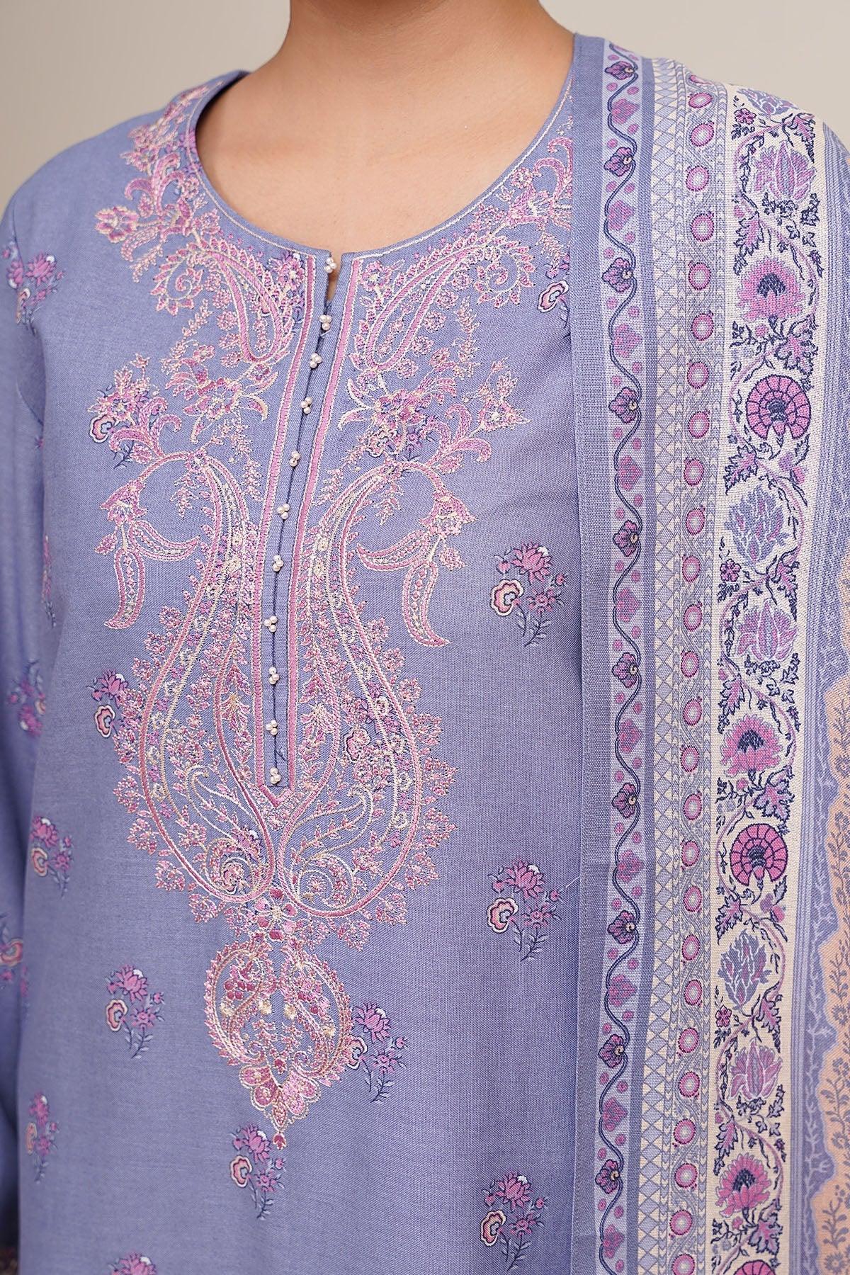 3 Piece - Unstitched - Printed & Embroidered Khaddar Suit - C6366