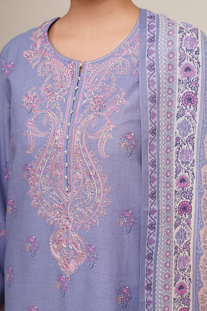 3 Piece - Unstitched - Printed & Embroidered Khaddar Suit - C6366