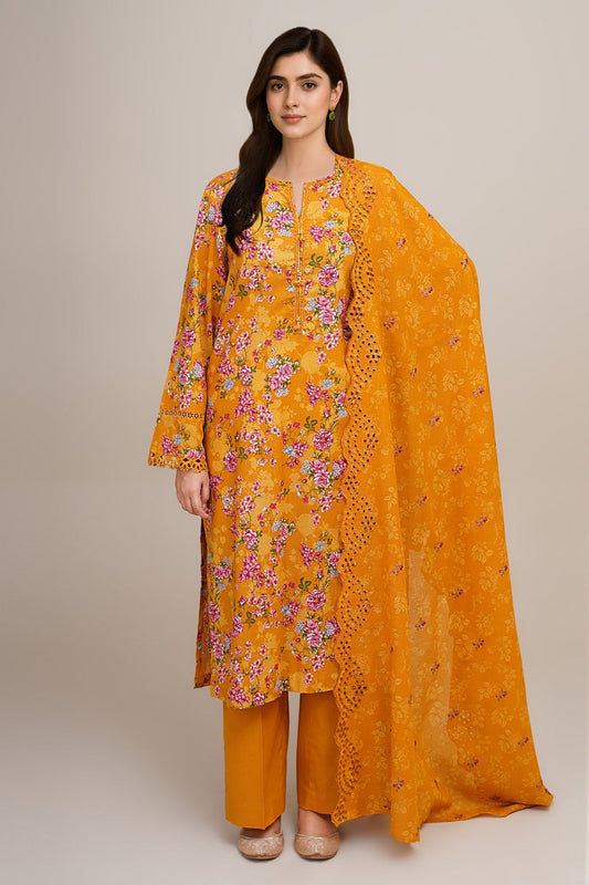 3 Piece - Unstitched - Printed & Embroidered Khaddar Suit - C6368