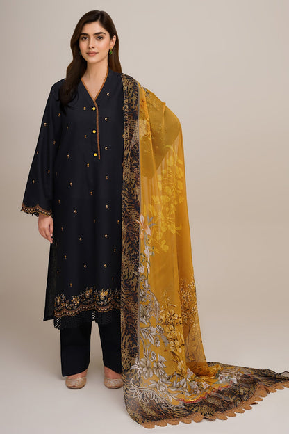 3 Piece - Unstitched - Printed & Embroidered Khaddar Suit - C6372