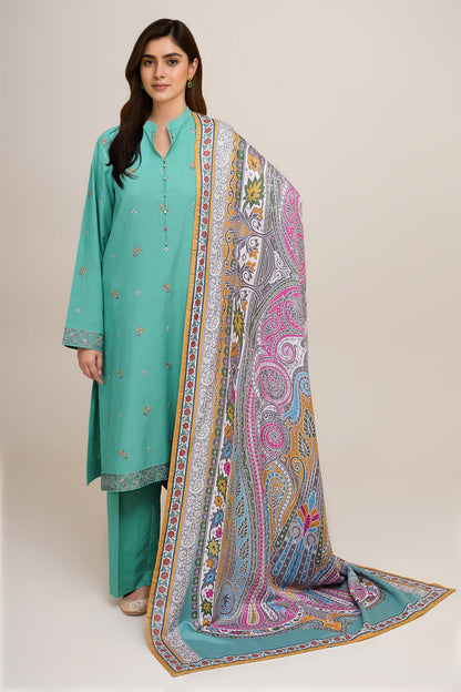 3 Piece - Unstitched - Printed & Embroidered Khaddar Suit - C6379