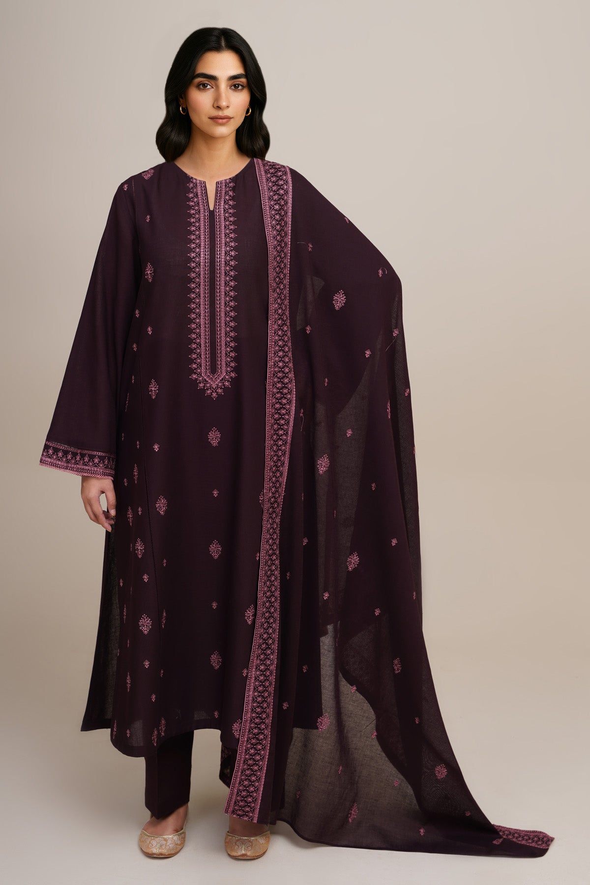 3 Piece - Unstitched - Embroidered Khaddar Suit - C6383