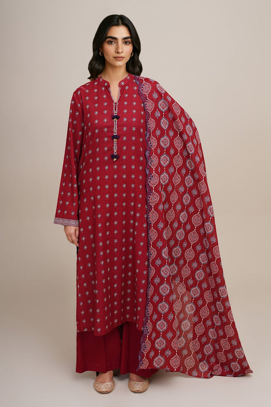 3 Piece - Unstitched - Printed & Embroidered Khaddar Suit - C6396