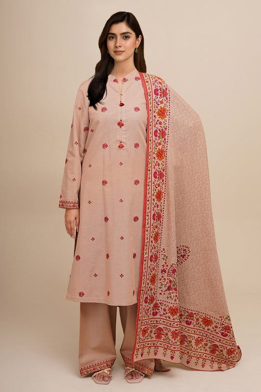 3 Piece - Unstitched - Printed & Embroidered Slub Khaddar Suit - C6404