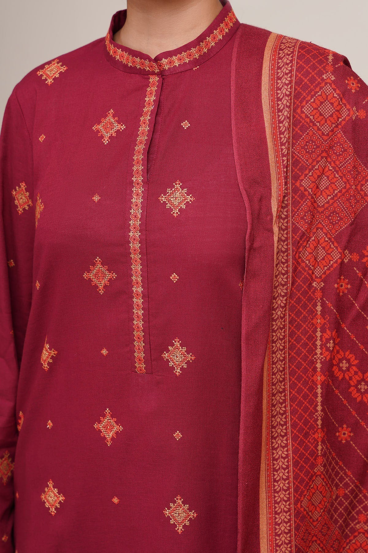 3 Piece - Unstitched - Printed & Embroidered Khaddar Suit - C6410