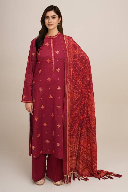 3 Piece - Unstitched - Printed & Embroidered Khaddar Suit - C6410