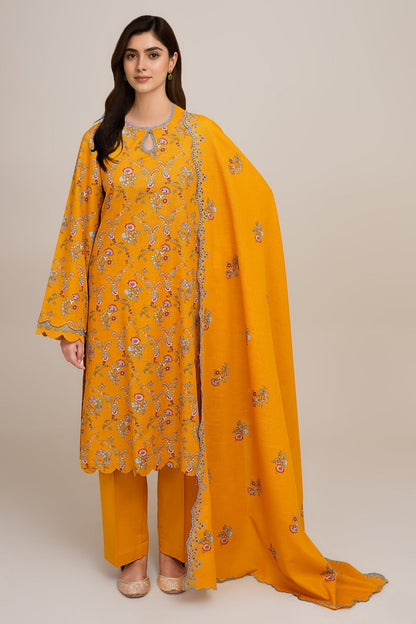 3 Piece - Unstitched - Printed & Embroidered Slub Khaddar Suit - C6441