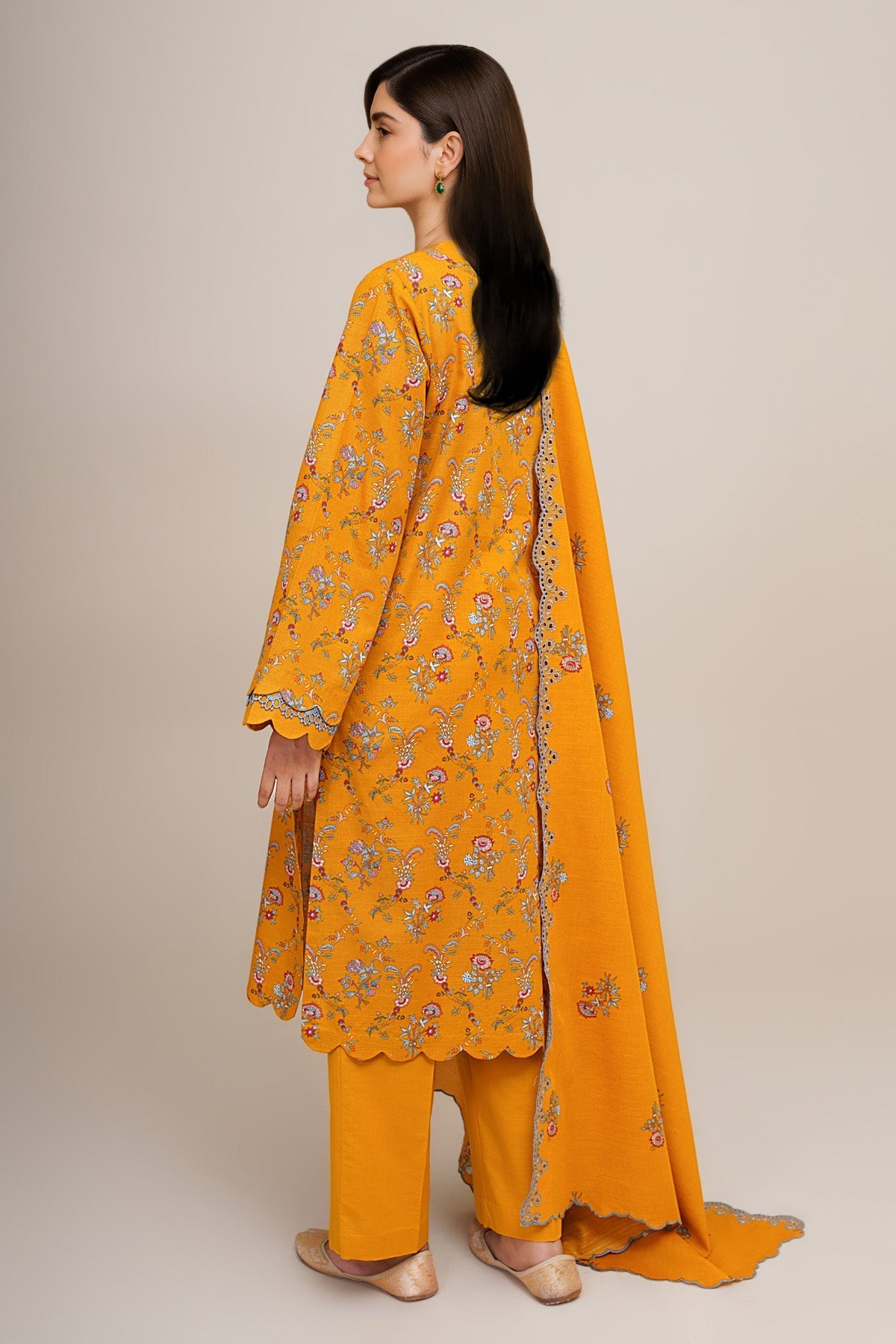 3 Piece - Unstitched - Printed & Embroidered Slub Khaddar Suit - C6441