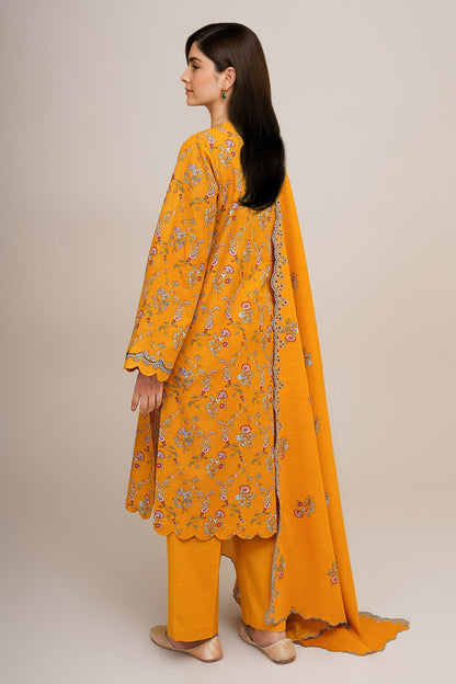 3 Piece - Unstitched - Printed & Embroidered Slub Khaddar Suit - C6441