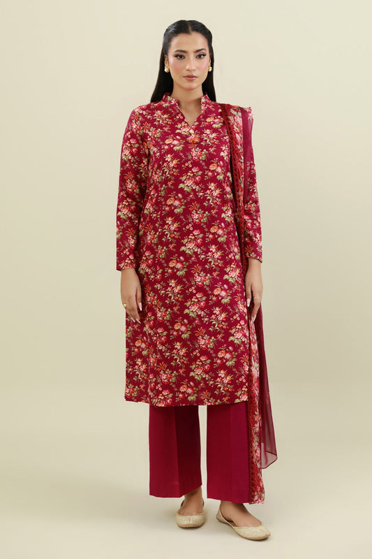3 Piece - Unstitched - Printed & Embroidered Slub Khaddar Suit - C6445
