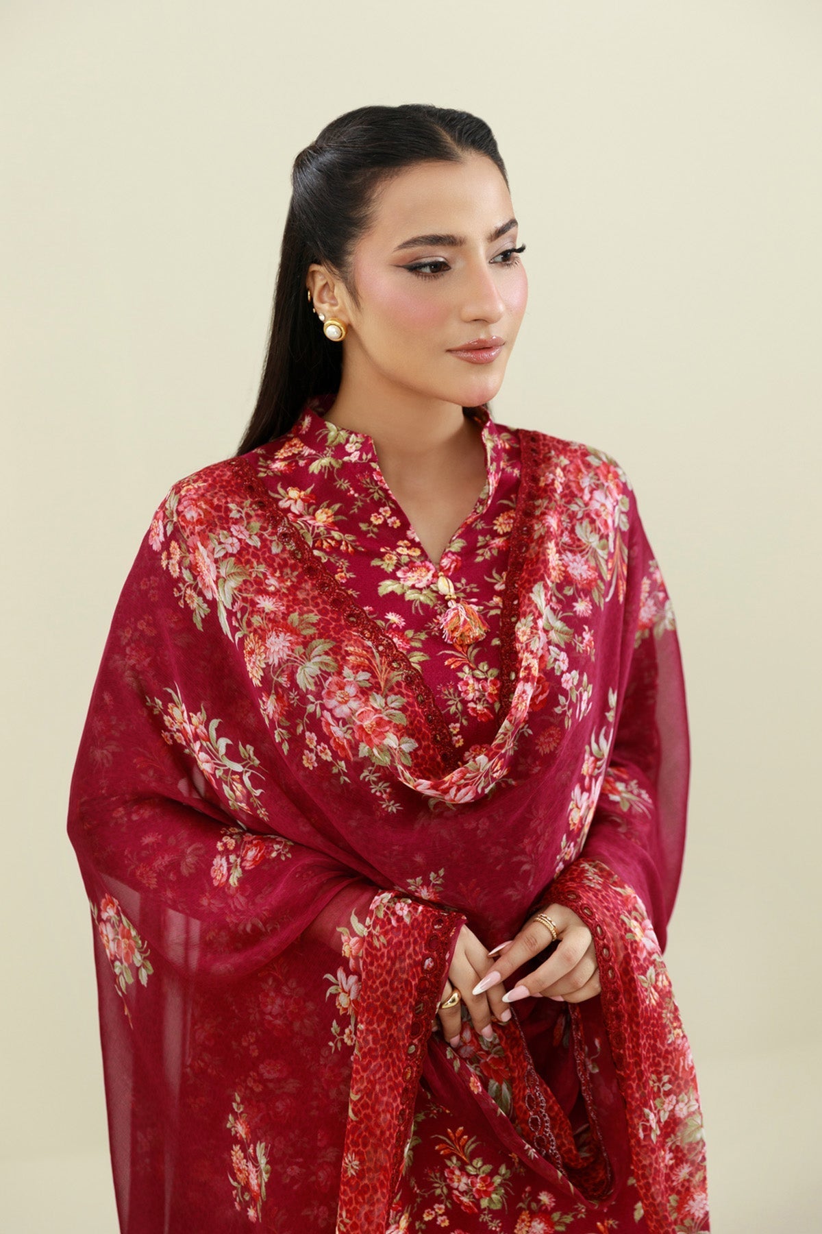 3 Piece - Unstitched - Printed & Embroidered Slub Khaddar Suit - C6445