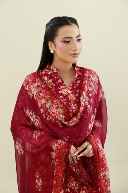 3 Piece - Unstitched - Printed & Embroidered Slub Khaddar Suit - C6445
