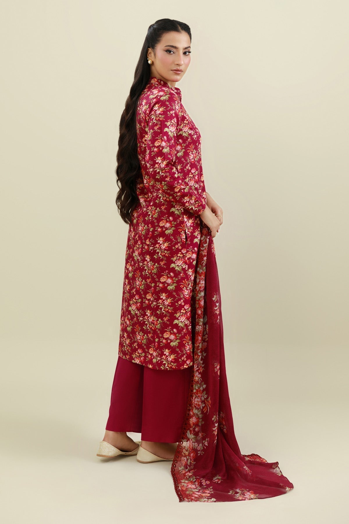 3 Piece - Unstitched - Printed & Embroidered Slub Khaddar Suit - C6445