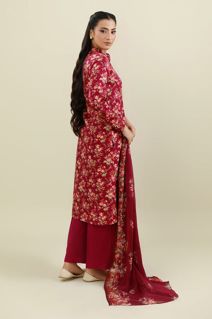 3 Piece - Unstitched - Printed & Embroidered Slub Khaddar Suit - C6445