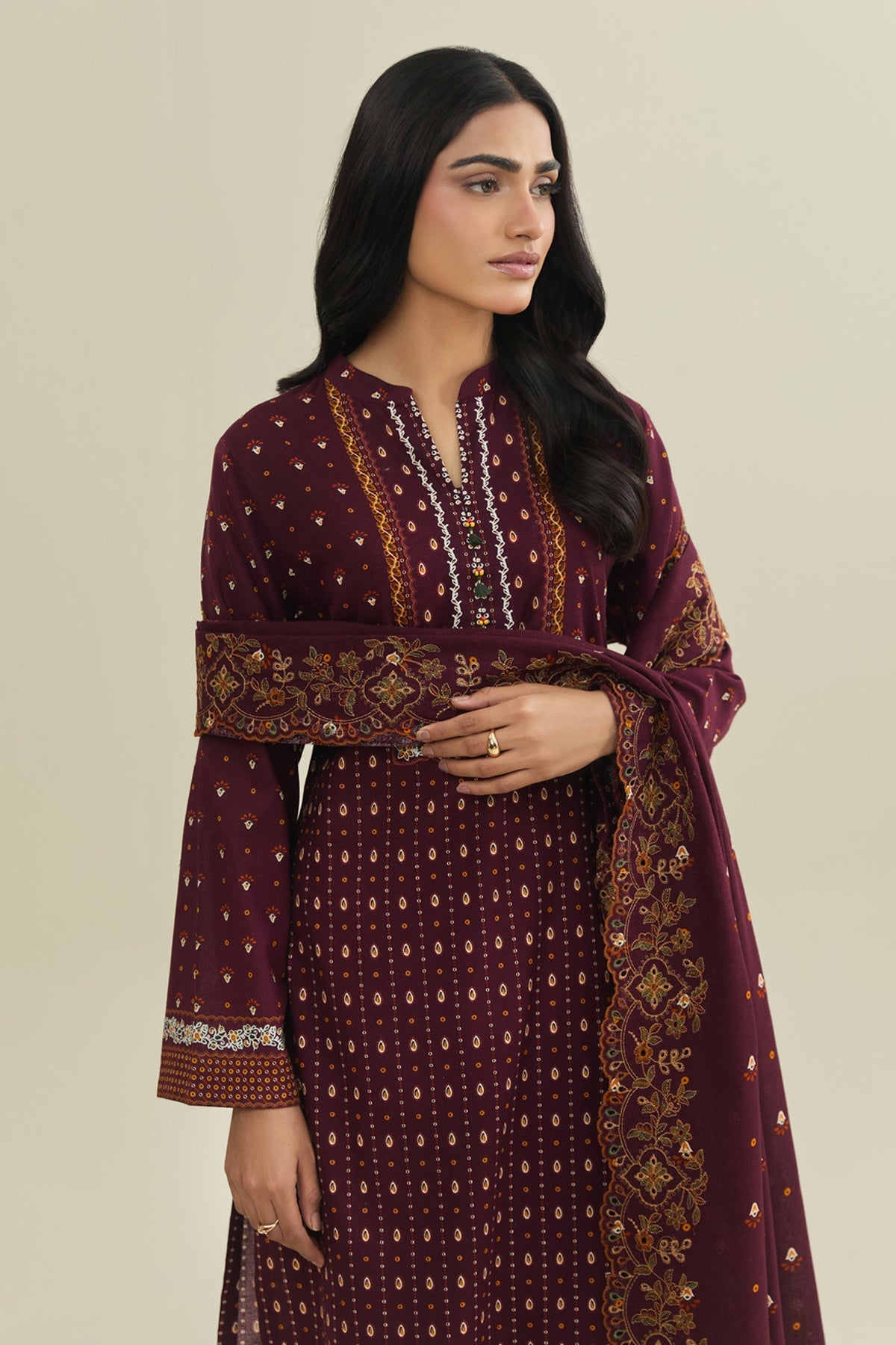 3 Piece - Unstitched - Printed & Embroidered Khaddar Suit - C6456