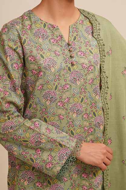 3 Piece - Unstitched - Printed & Embroidered Khaddar Suit - C6457
