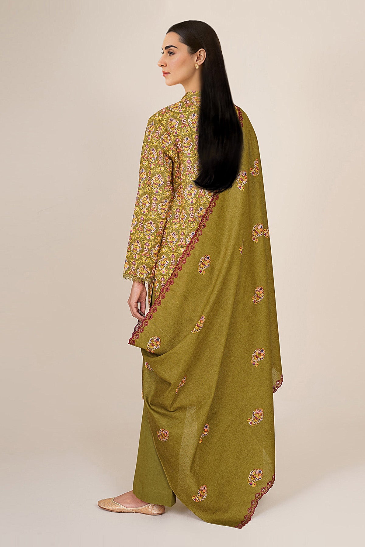 3 Piece - Unstitched - Printed & Embroidered Slub Khaddar Suit - C6459