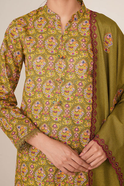 3 Piece - Unstitched - Printed & Embroidered Slub Khaddar Suit - C6459