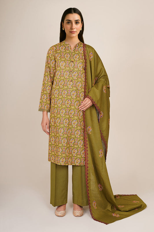 3 Piece - Unstitched - Printed & Embroidered Slub Khaddar Suit - C6459